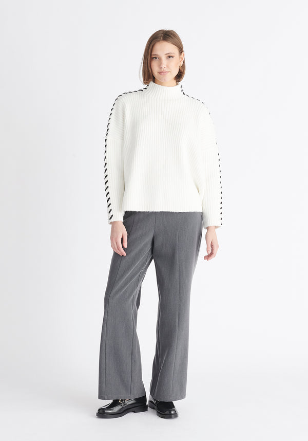 Paisie Contrast Whipstitch Jumper in White